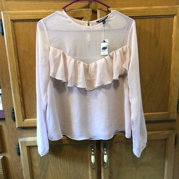 Express sheer top long sleeve size medium pink - Picture 1 of 7
